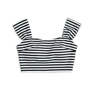 Cupshe Bikini Swim Top Women S Nautical Coastal Preppy Pinup Black White Stripes